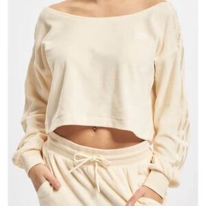 adidas Originals Relaxed Risque Velour Off the Shoulder Sweatshirt Size Small